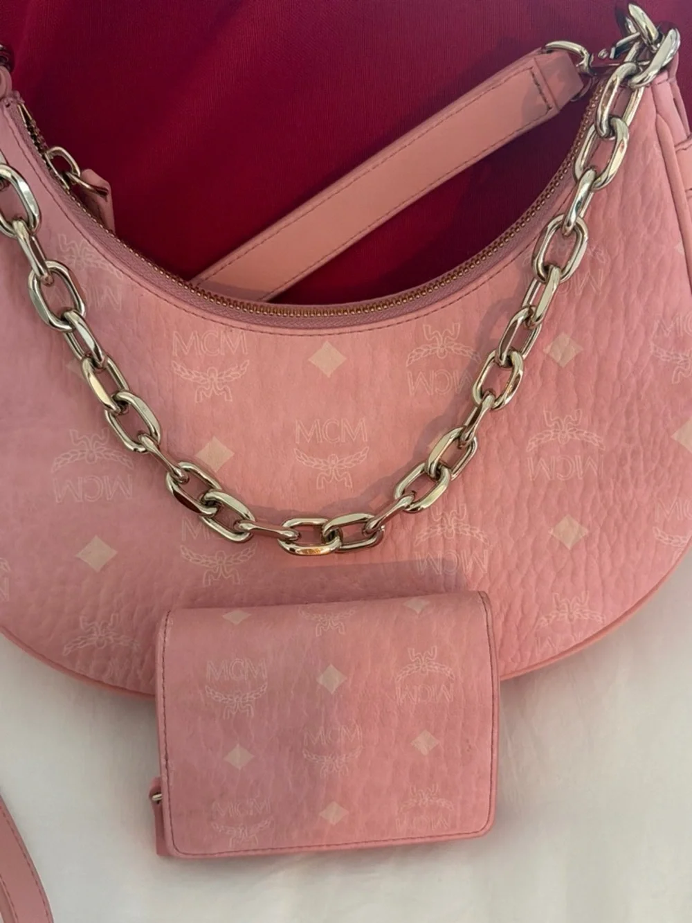 MCM Pink Shoulder Hobo with Gold Chain
